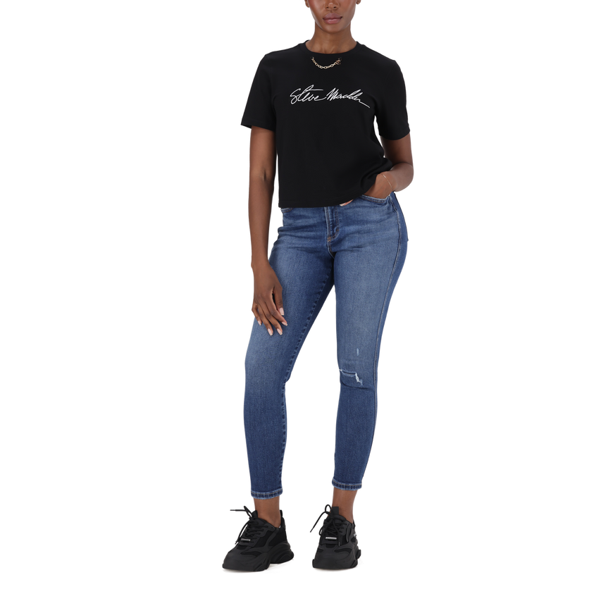 THERESA BLACK REGULAR T-SHIRT WITH CHAIN CHARM