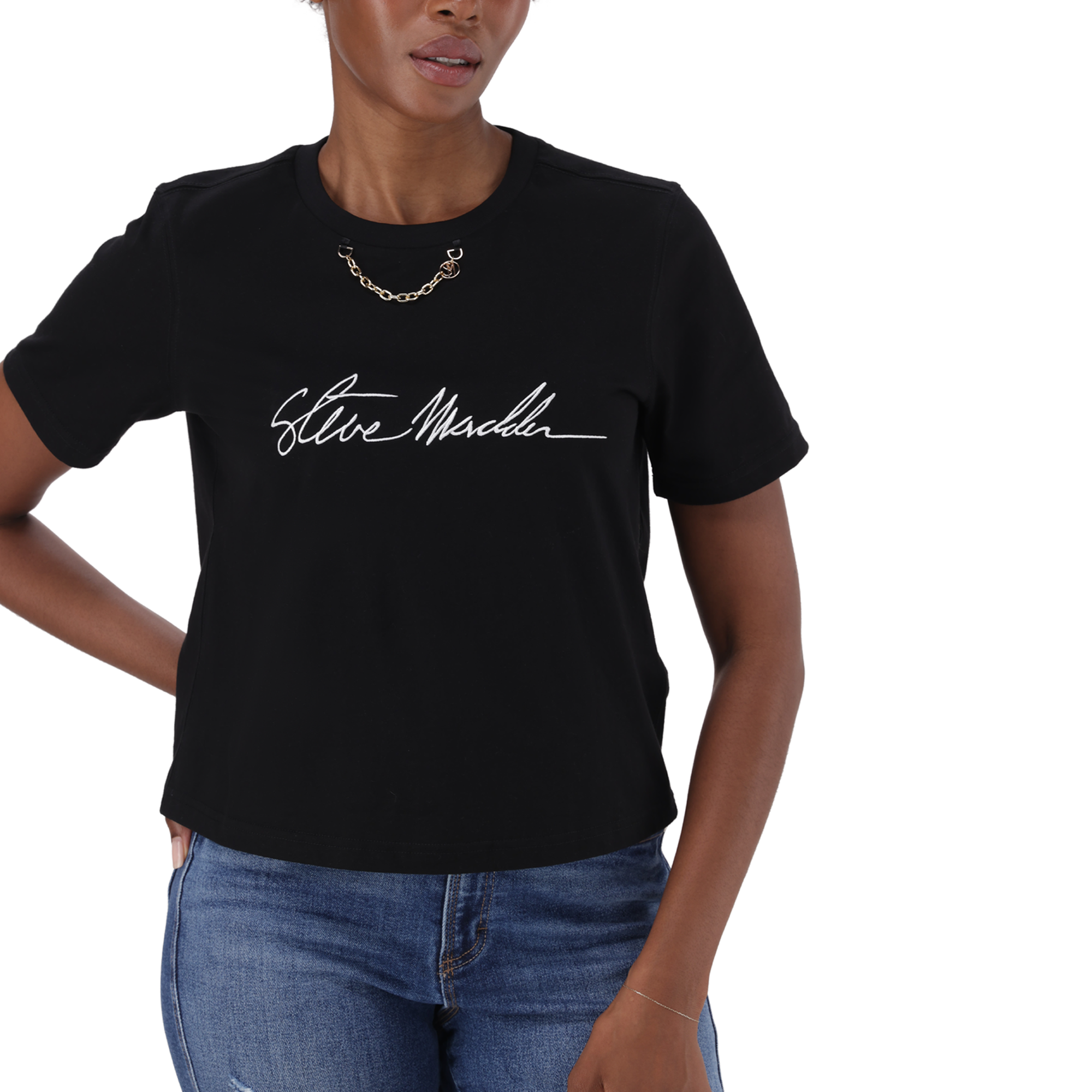 THERESA BLACK REGULAR T-SHIRT WITH CHAIN CHARM