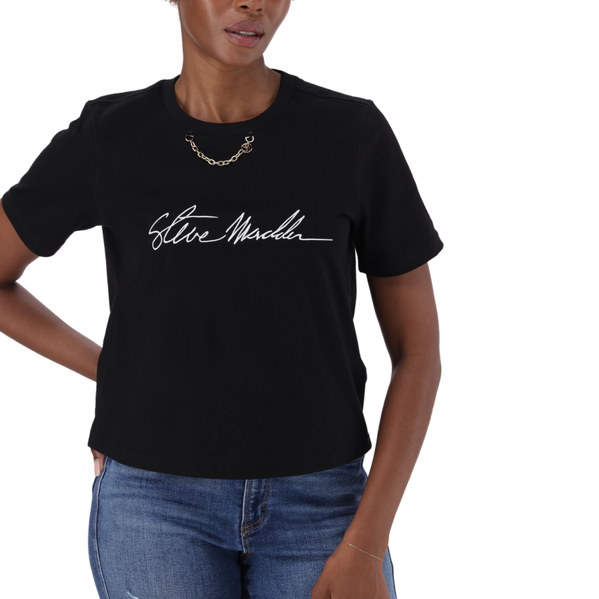 THERESA BLACK REGULAR T-SHIRT WITH CHAIN CHARM