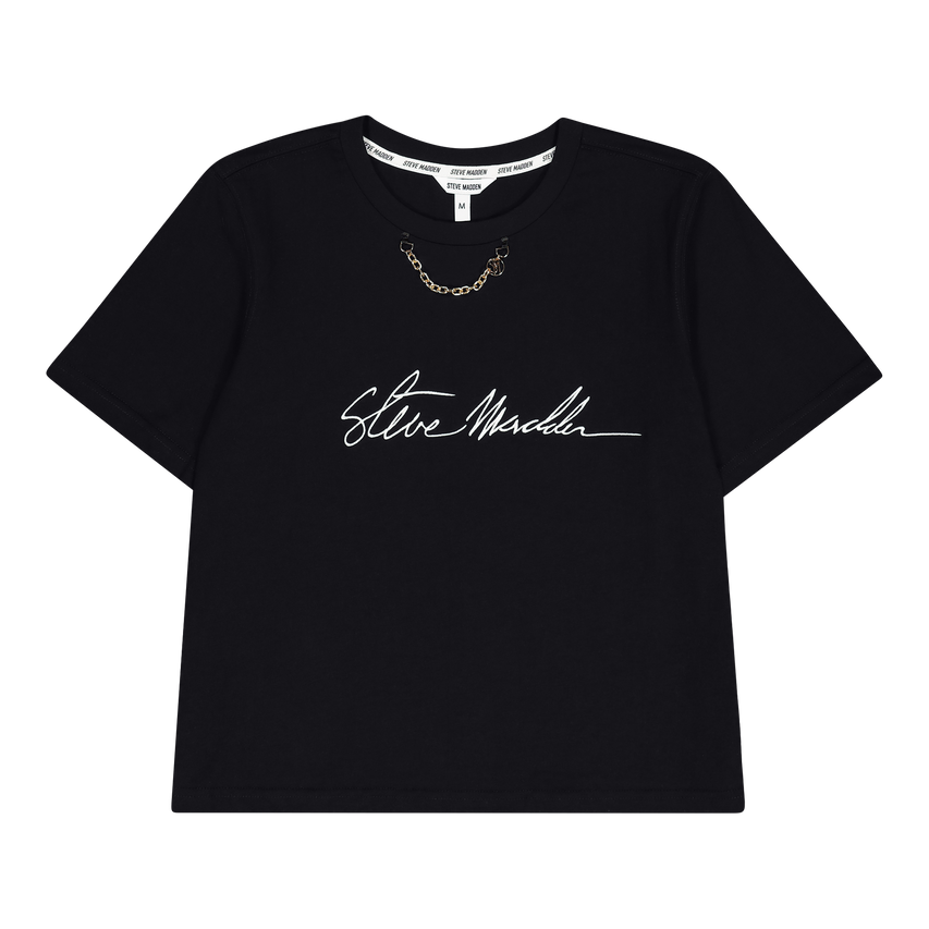 THERESA BLACK REGULAR T-SHIRT WITH CHAIN CHARM
