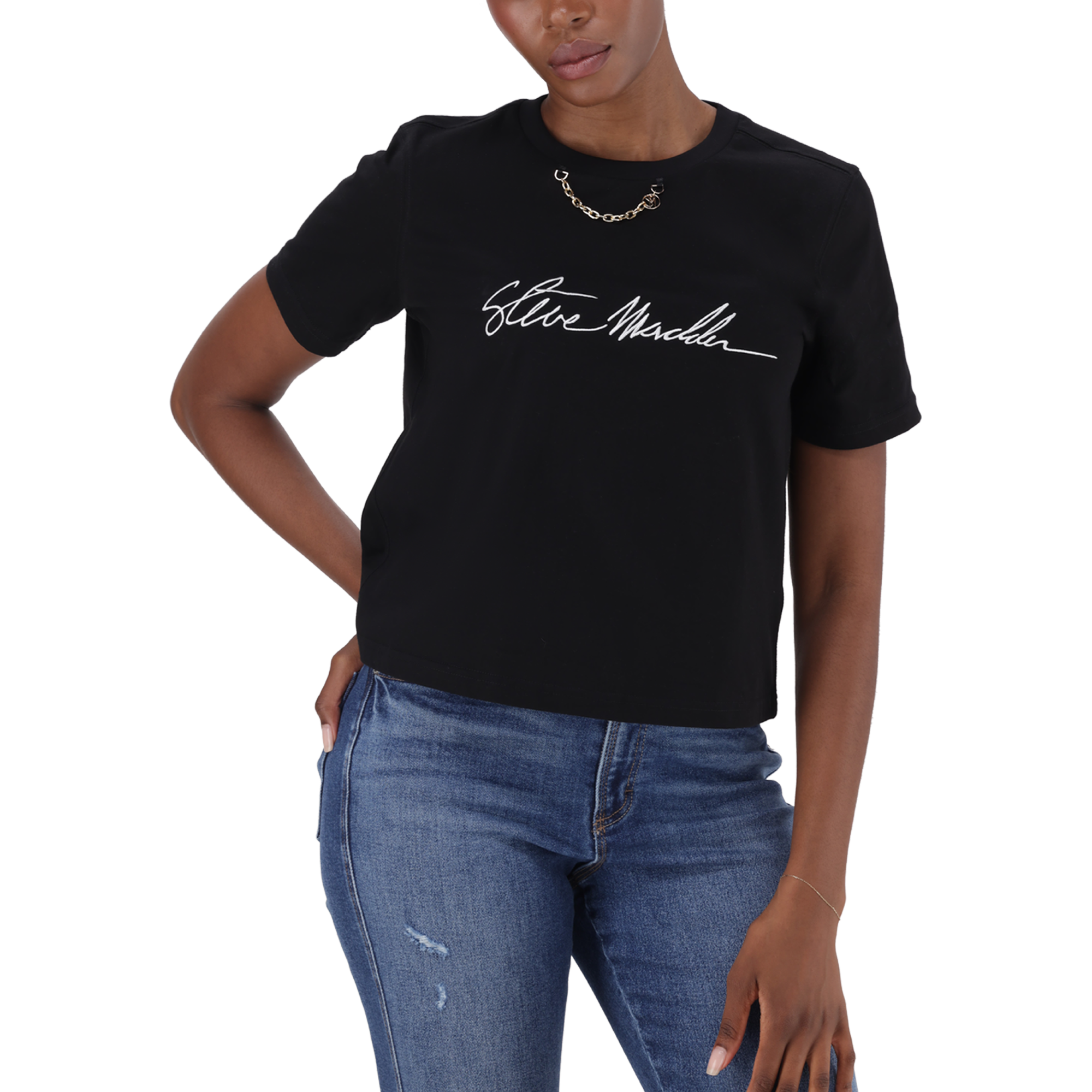 THERESA BLACK REGULAR T-SHIRT WITH CHAIN CHARM
