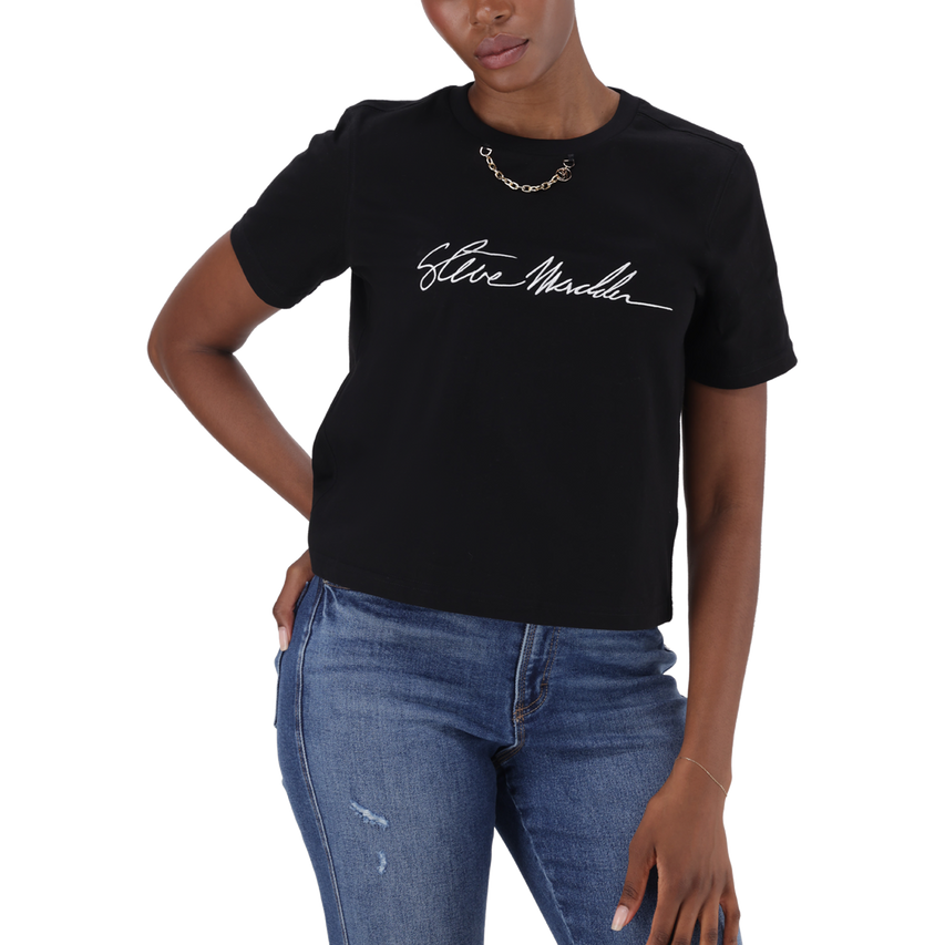 THERESA BLACK REGULAR T-SHIRT WITH CHAIN CHARM