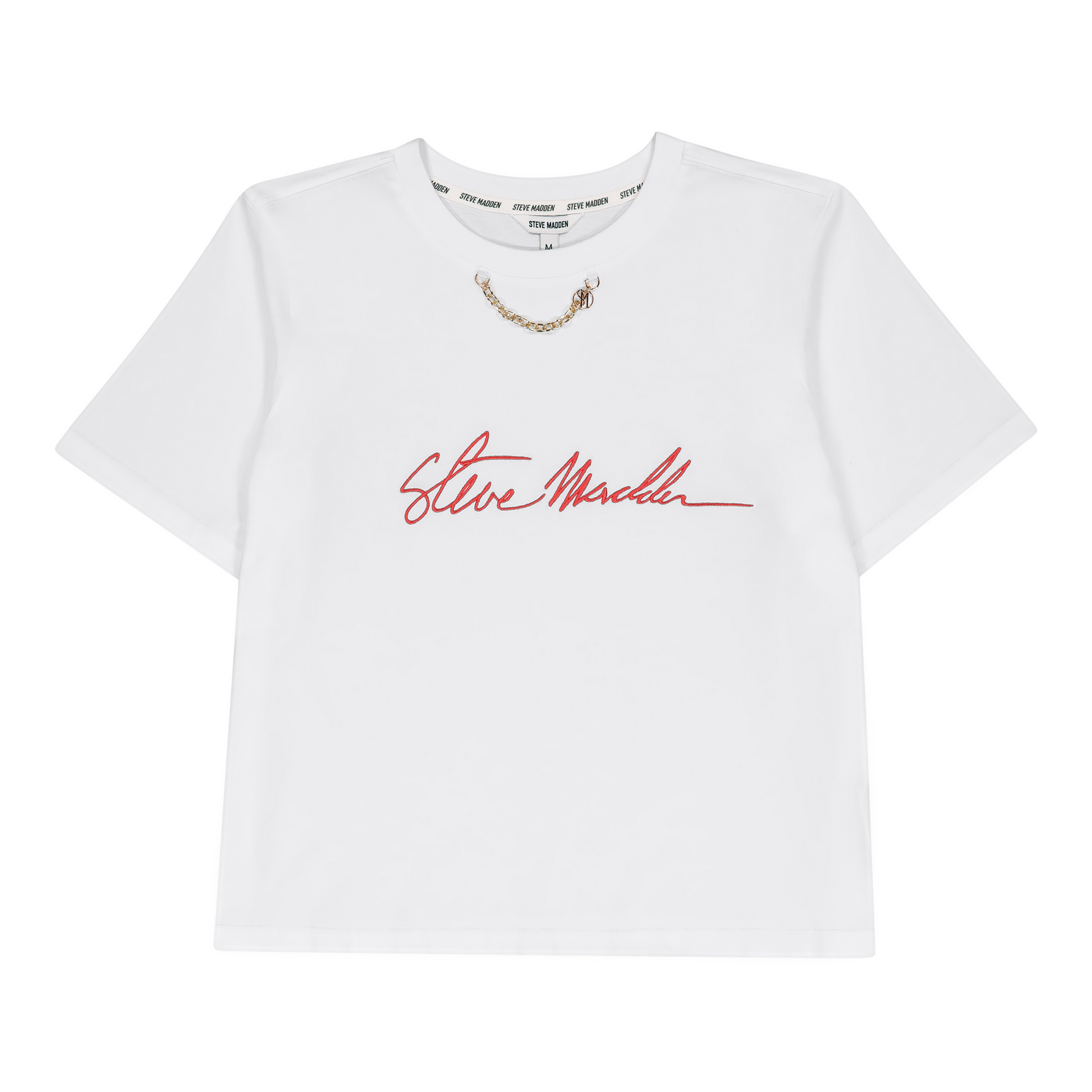 THERESA WHITE REGULAR T-SHIRT WITH CHAIN CHARM – Steve Madden