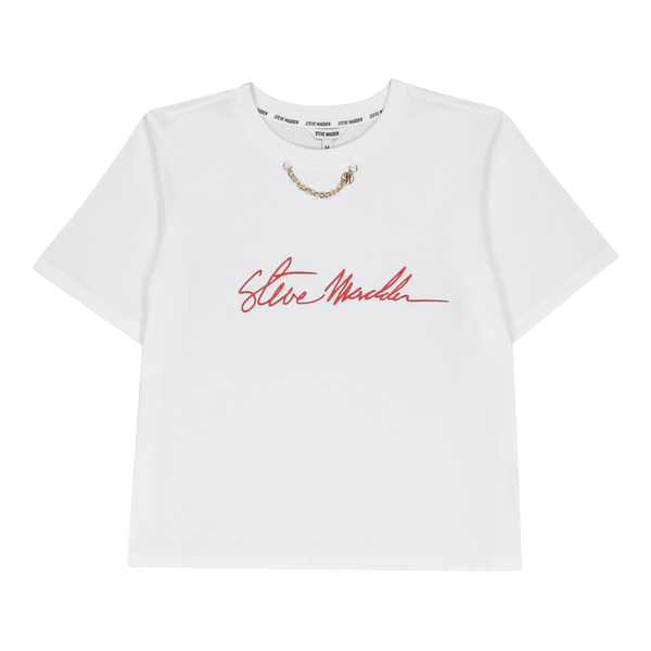 THERESA WHITE REGULAR T-SHIRT WITH CHAIN CHARM – Steve Madden