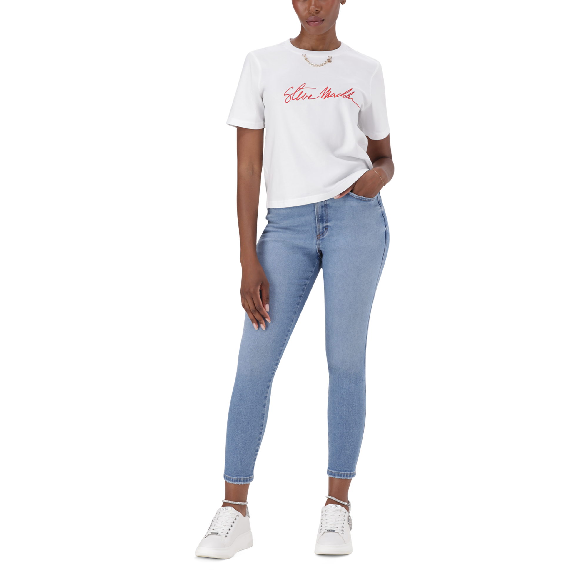 THERESA WHITE REGULAR T-SHIRT WITH CHAIN CHARM