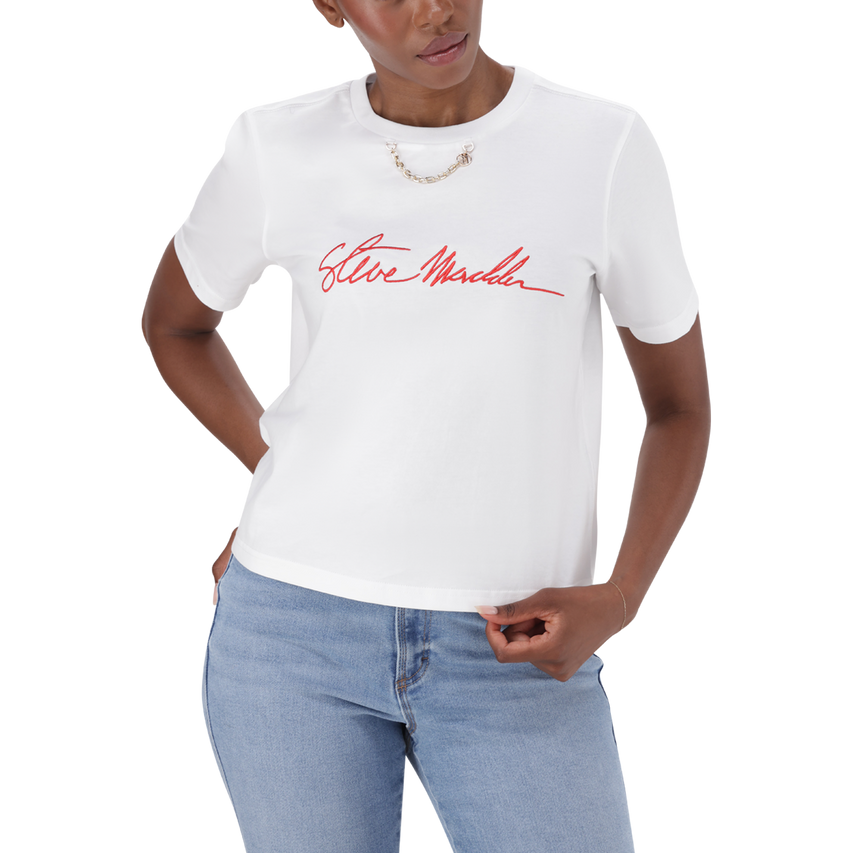 THERESA WHITE REGULAR T-SHIRT WITH CHAIN CHARM