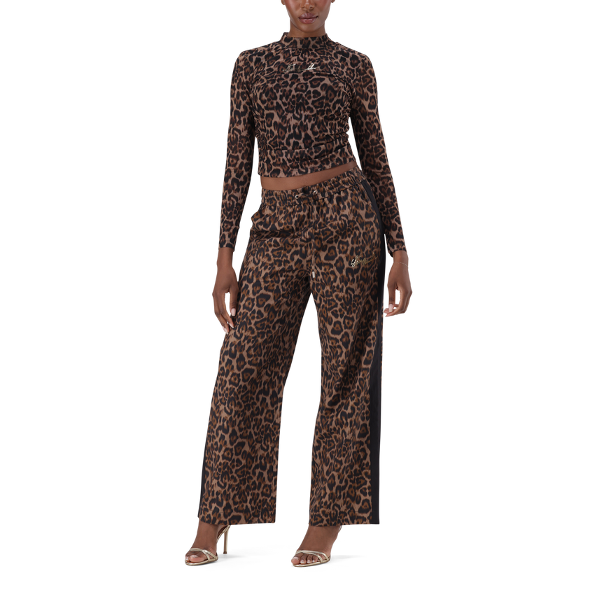 ALORA CHOCOLATE BROWN LEOPARD PRINT MESH TOP