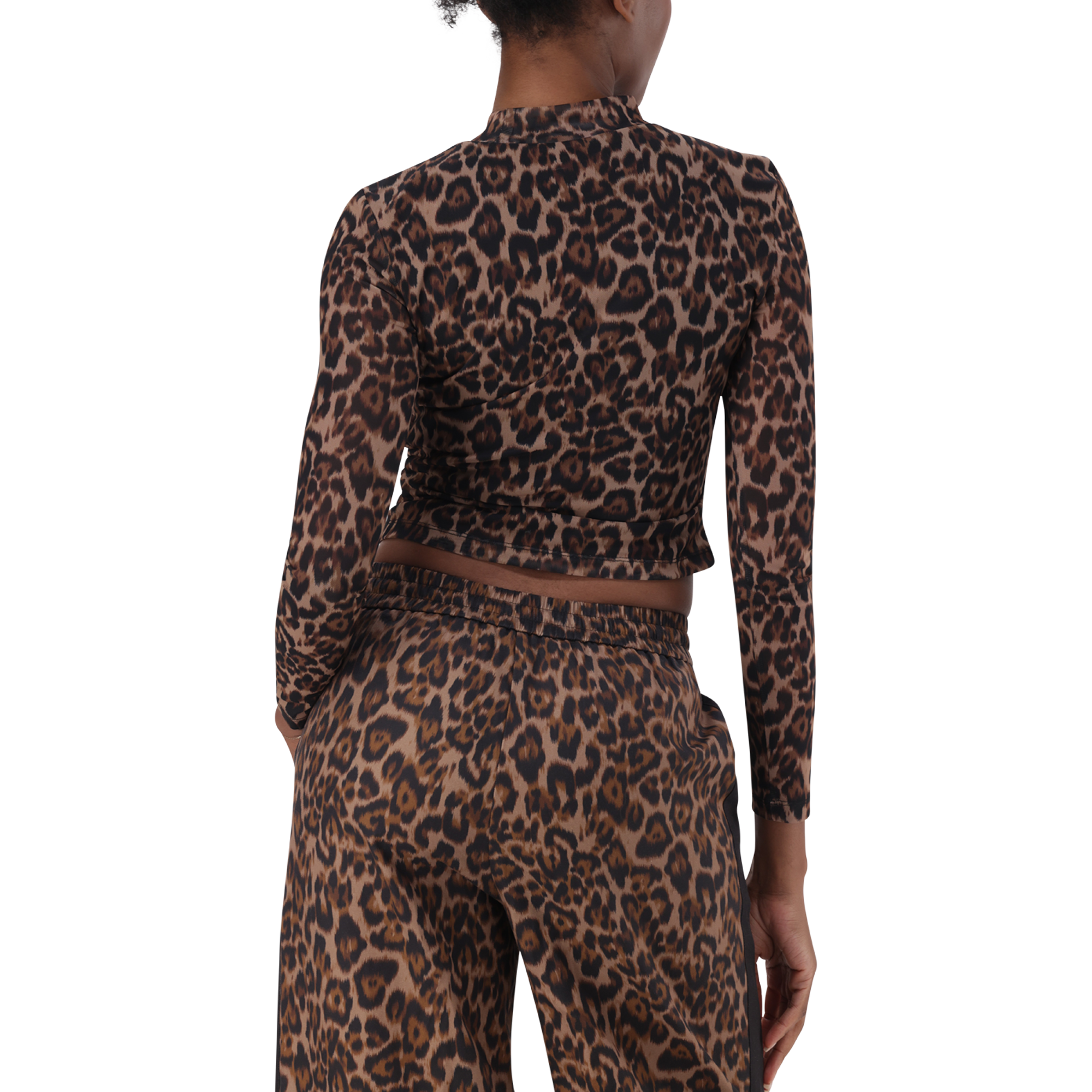 ALORA CHOCOLATE BROWN LEOPARD PRINT MESH TOP