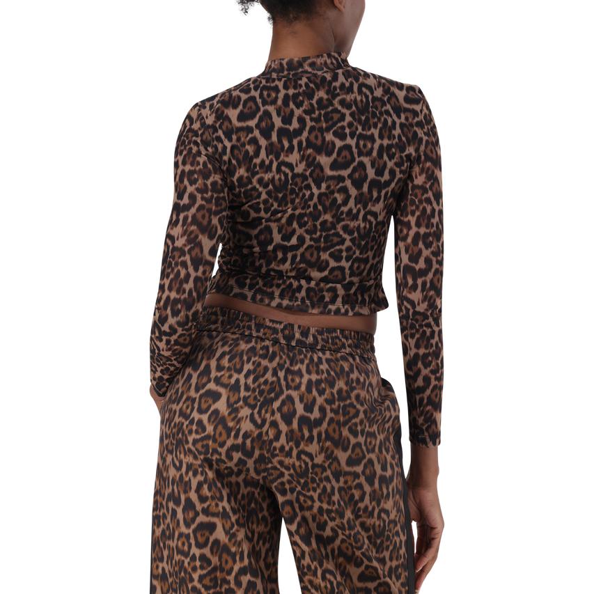 ALORA CHOCOLATE BROWN LEOPARD PRINT MESH TOP