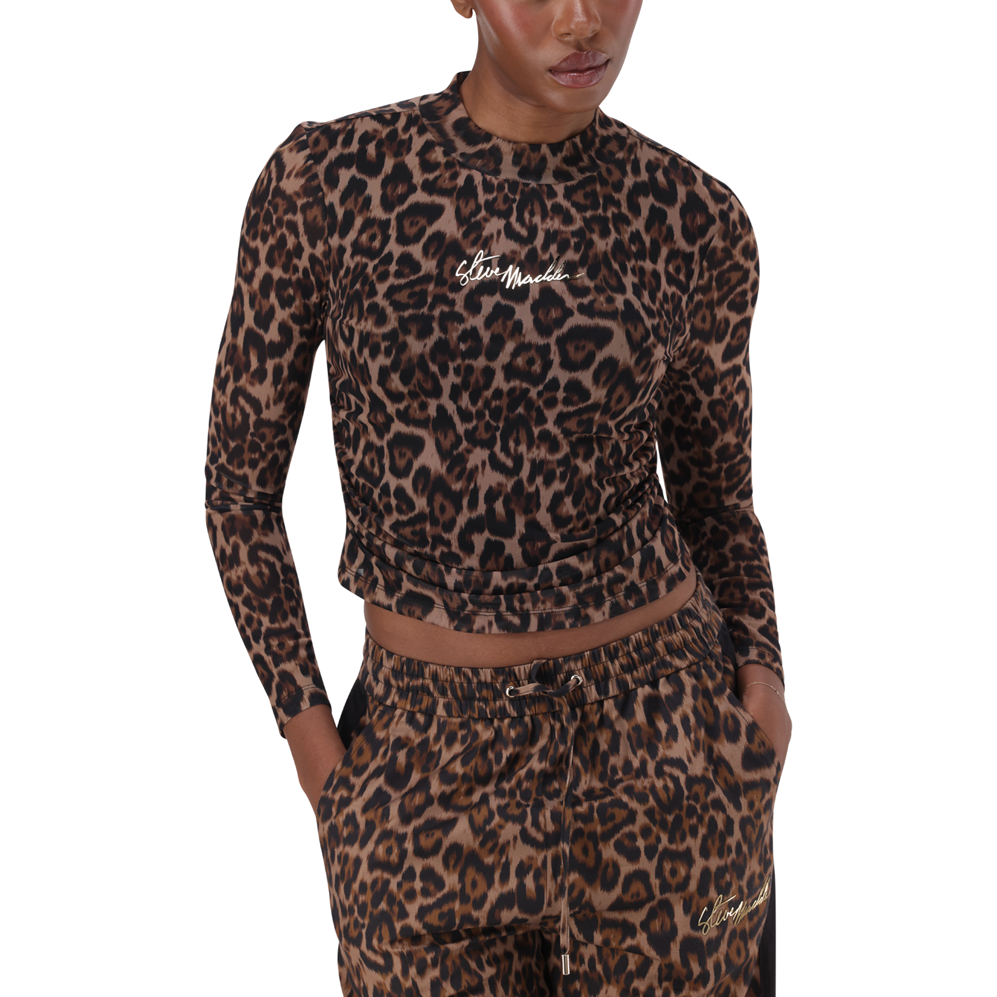 ALORA CHOCOLATE BROWN LEOPARD PRINT MESH TOP