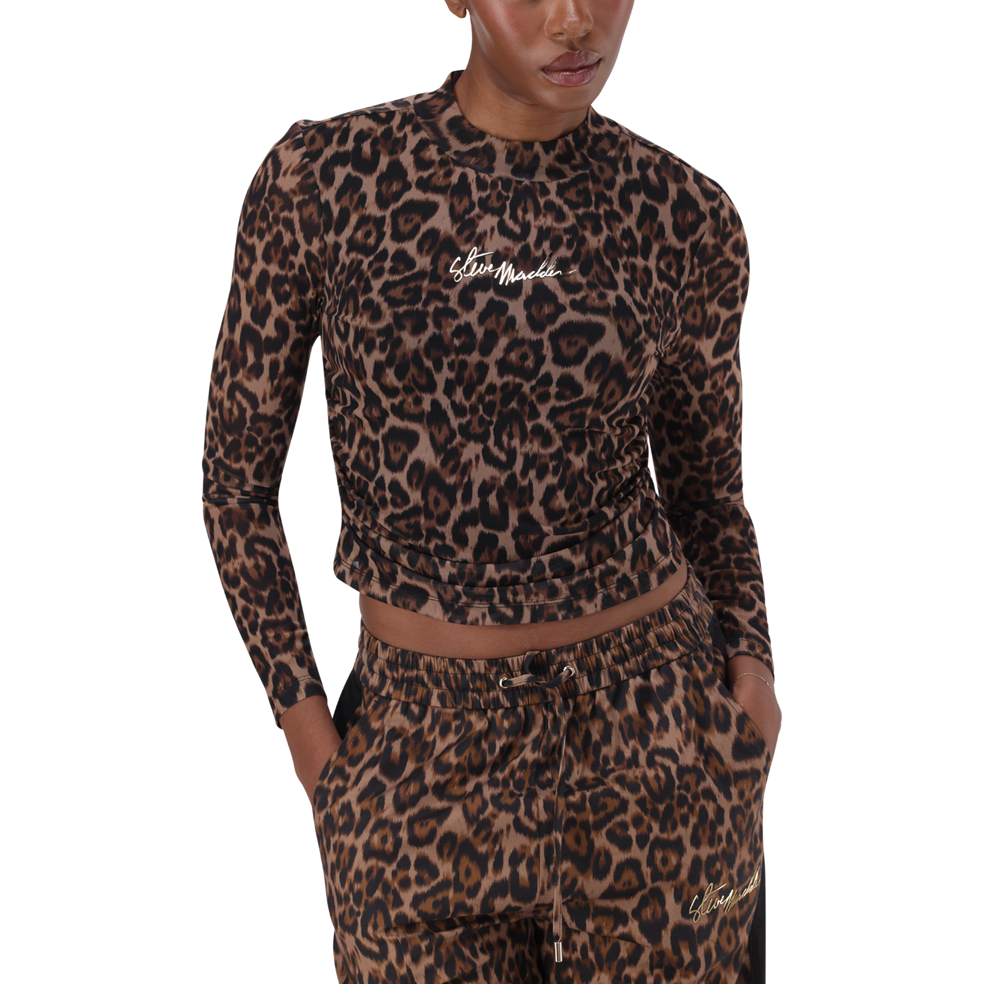 ALORA CHOCOLATE BROWN LEOPARD PRINT MESH TOP – Steve Madden South