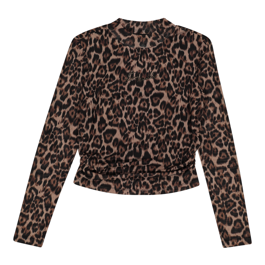 ALORA CHOCOLATE BROWN LEOPARD PRINT MESH TOP