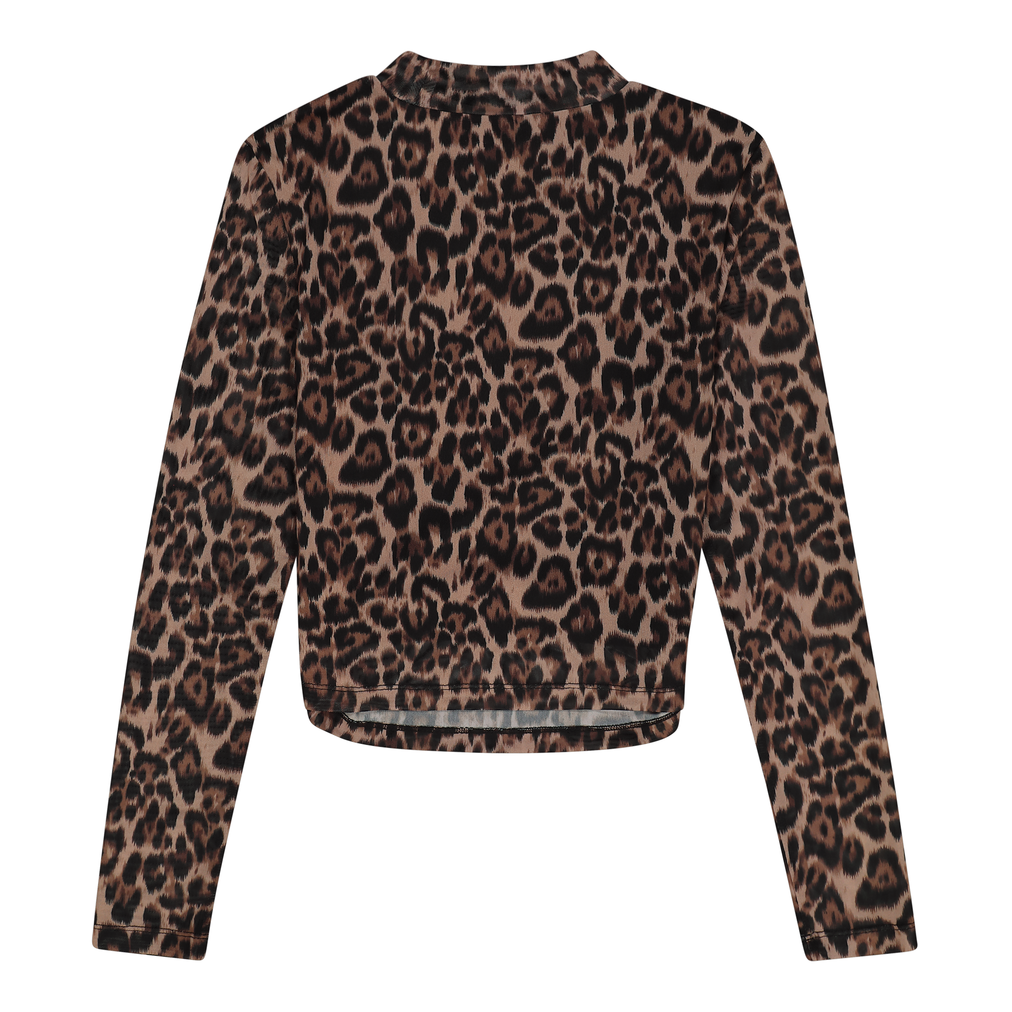 ALORA CHOCOLATE BROWN LEOPARD PRINT MESH TOP