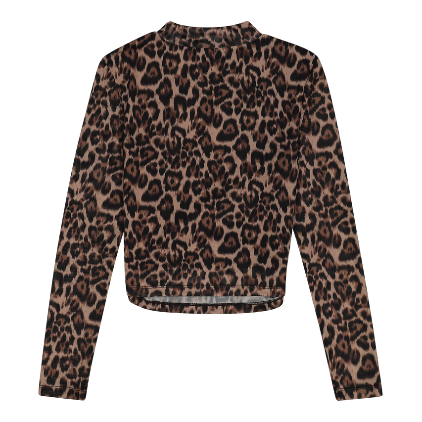 ALORA CHOCOLATE BROWN LEOPARD PRINT MESH TOP