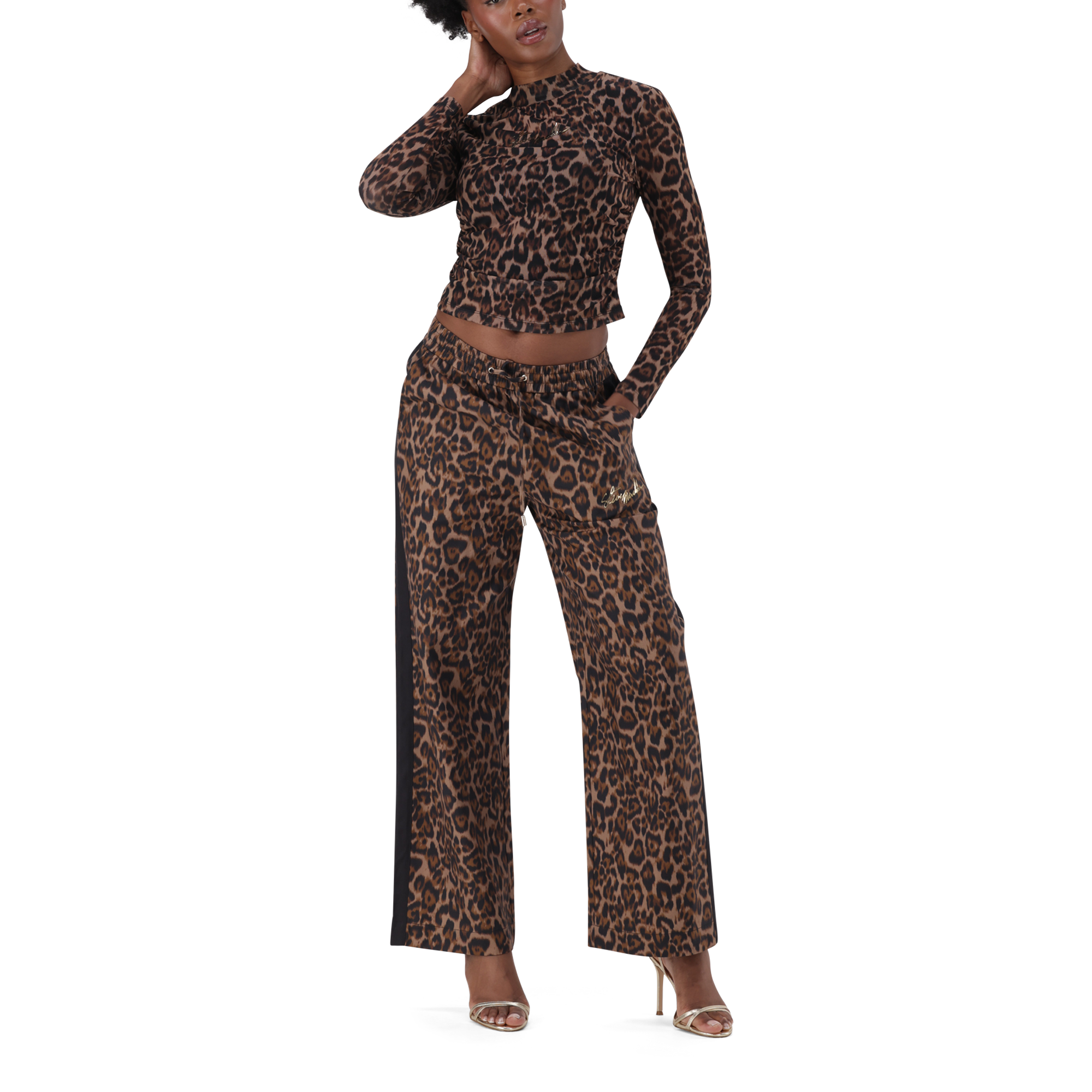 ALORA CHOCOLATE BROWN LEOPARD PRINT MESH TOP