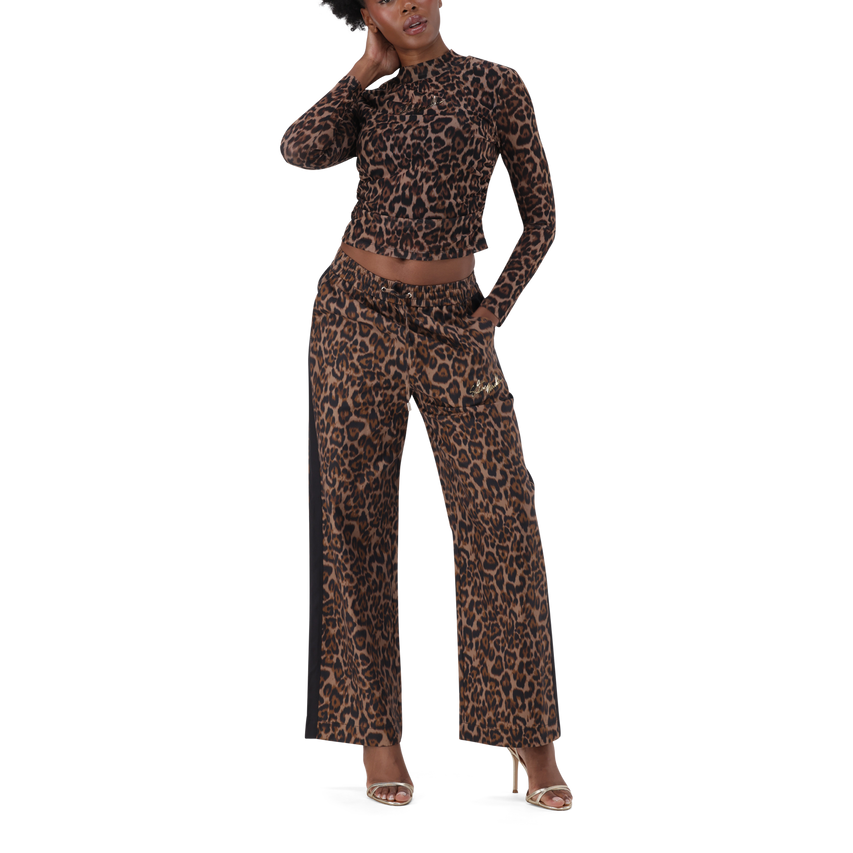 ALORA CHOCOLATE BROWN LEOPARD PRINT MESH TOP