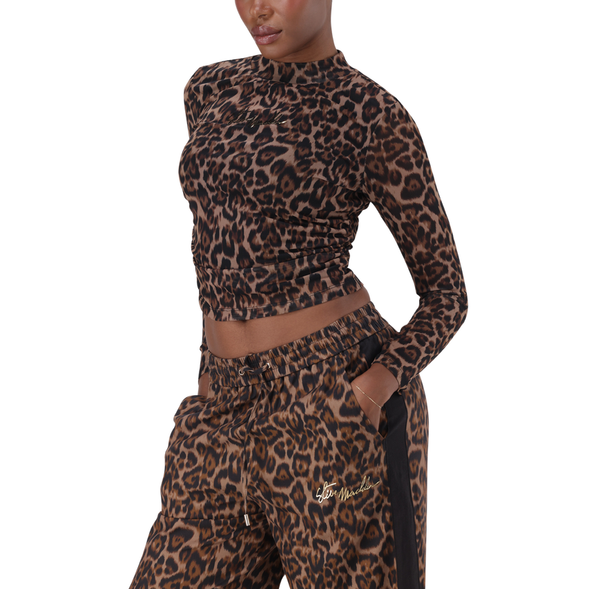 ALORA CHOCOLATE BROWN LEOPARD PRINT MESH TOP