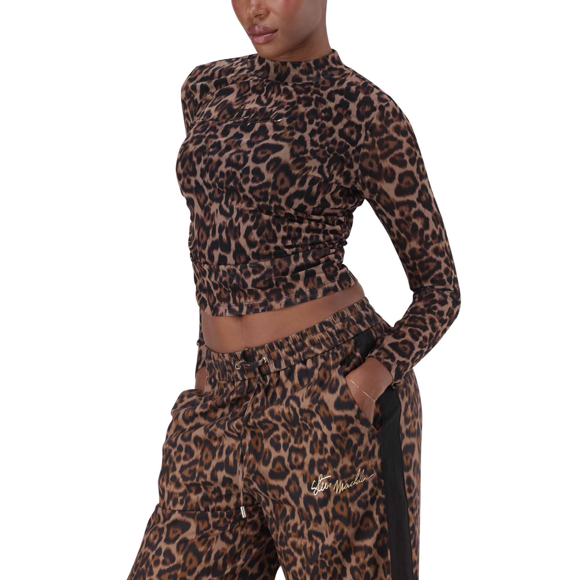 ALORA CHOCOLATE BROWN LEOPARD PRINT MESH TOP - view 2
