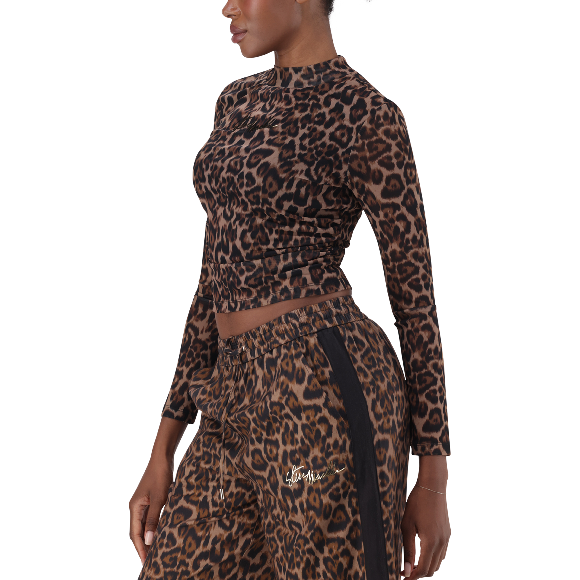 ALORA CHOCOLATE BROWN LEOPARD PRINT MESH TOP