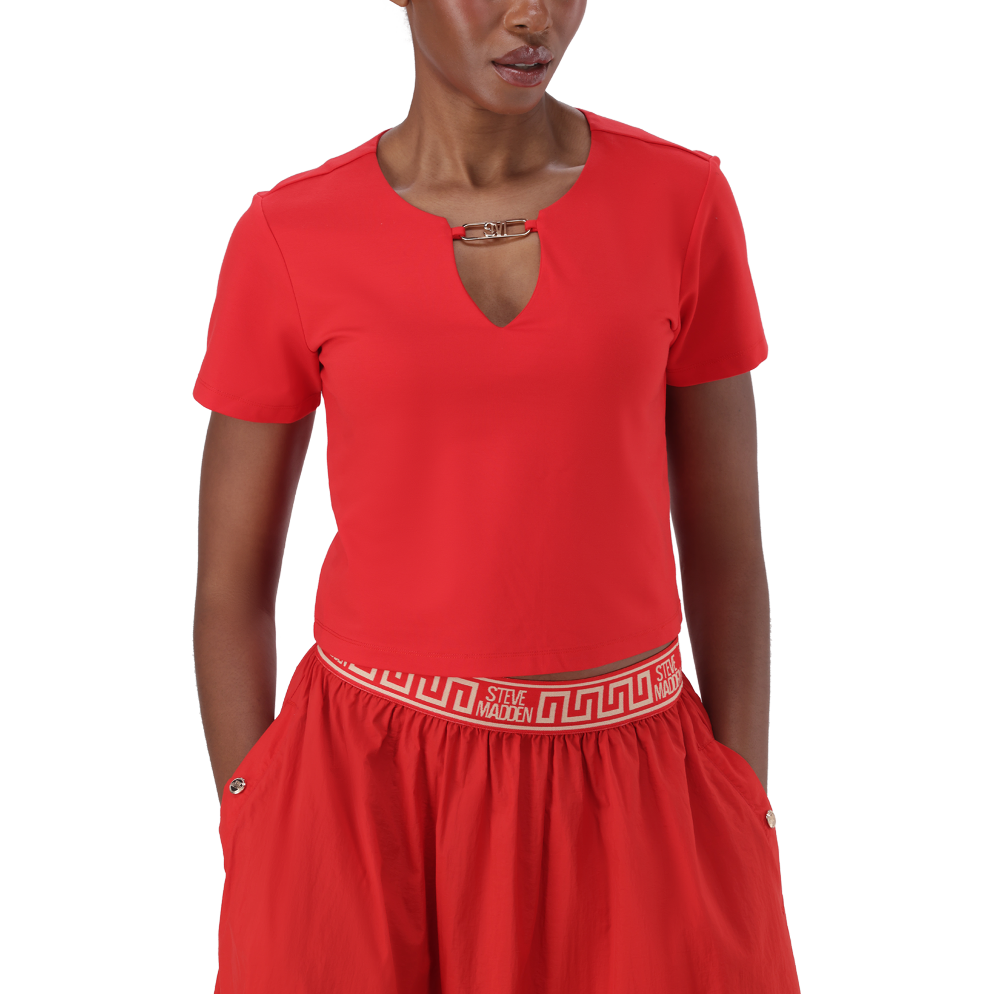 HAILEY RED TOP WITH LOGO TRIM