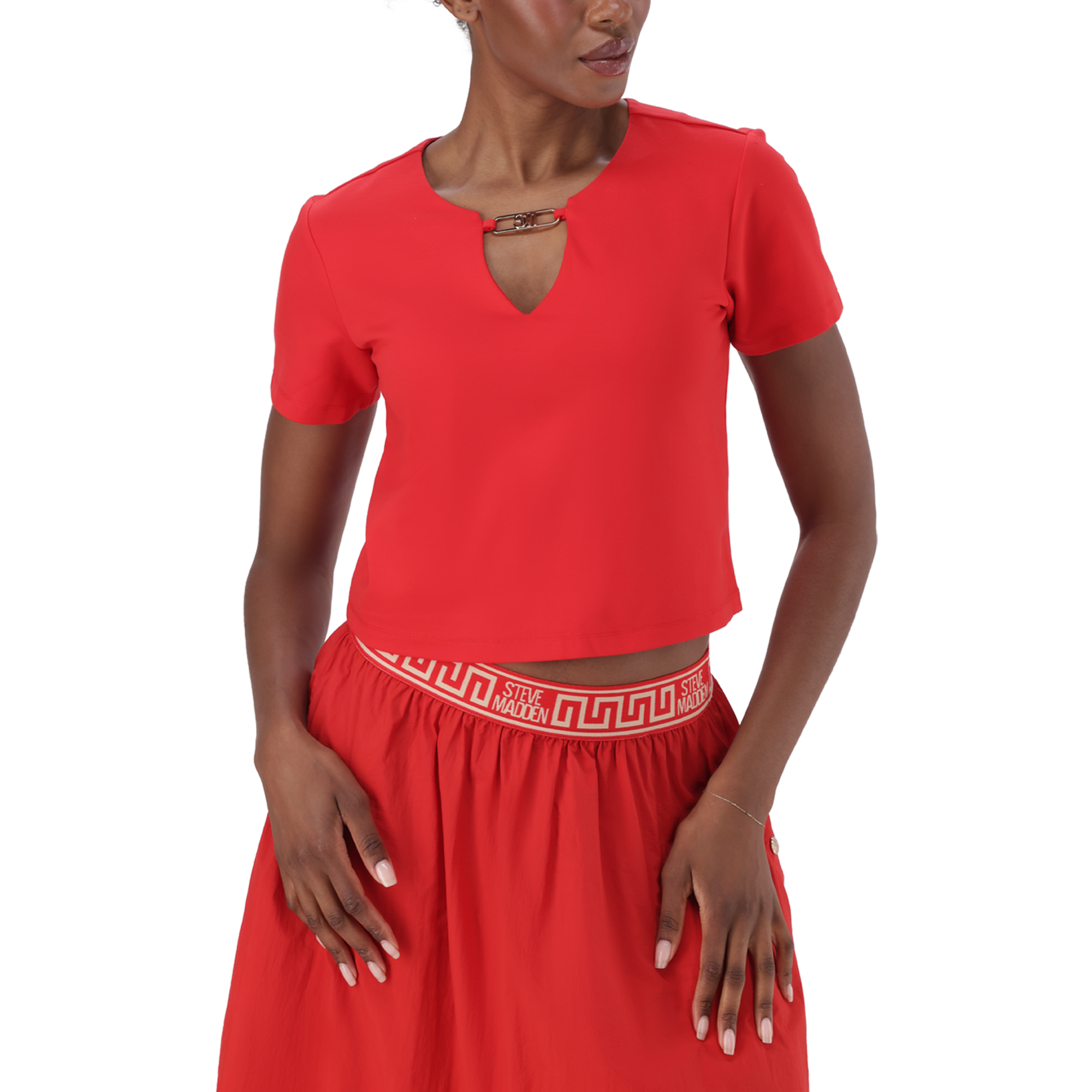 HAILEY RED TOP WITH LOGO TRIM