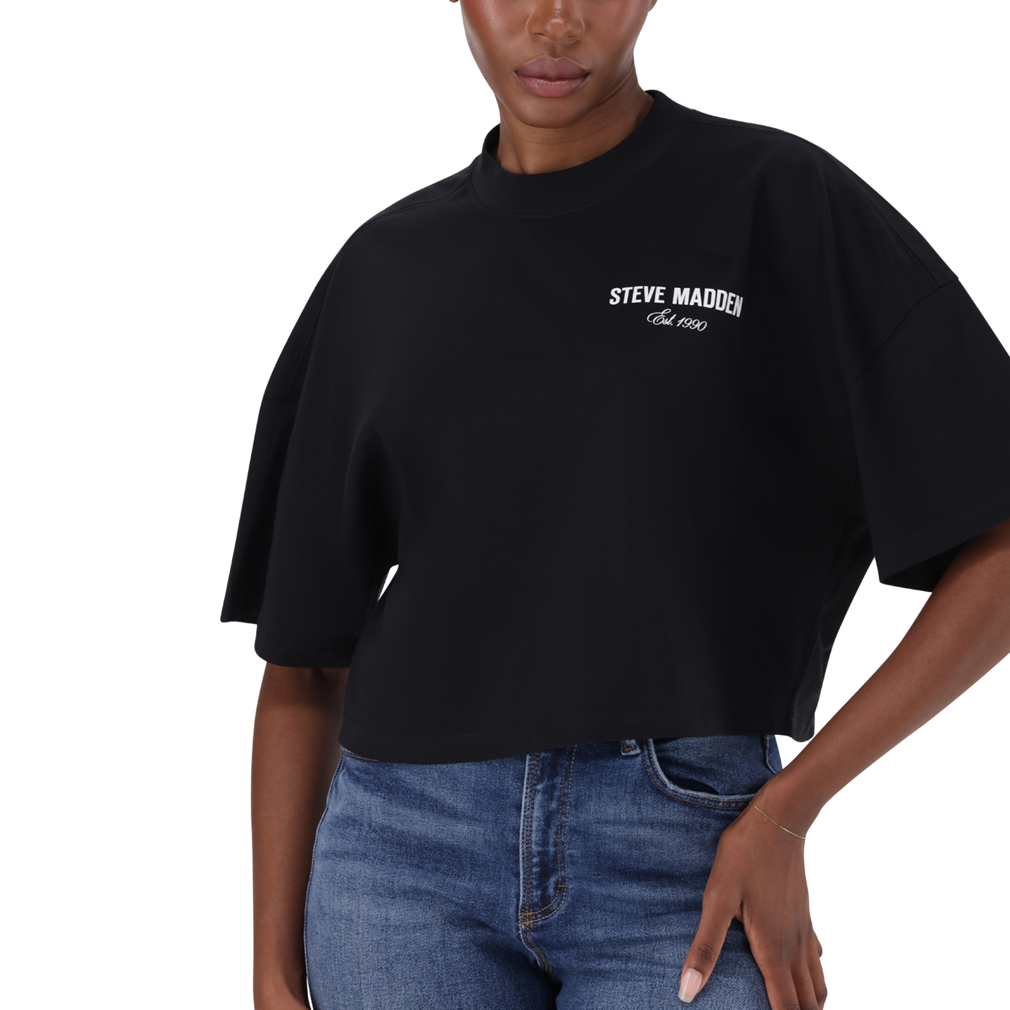 AMARA BLACK CROPPED BOXY T-SHIRT