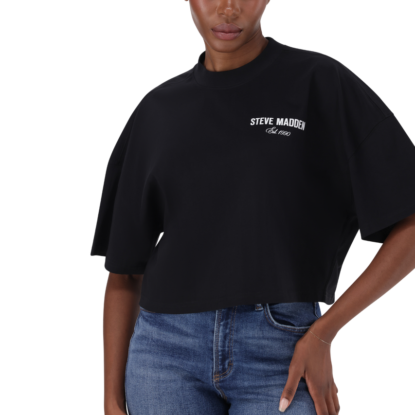 AMARA BLACK CROPPED BOXY T-SHIRT