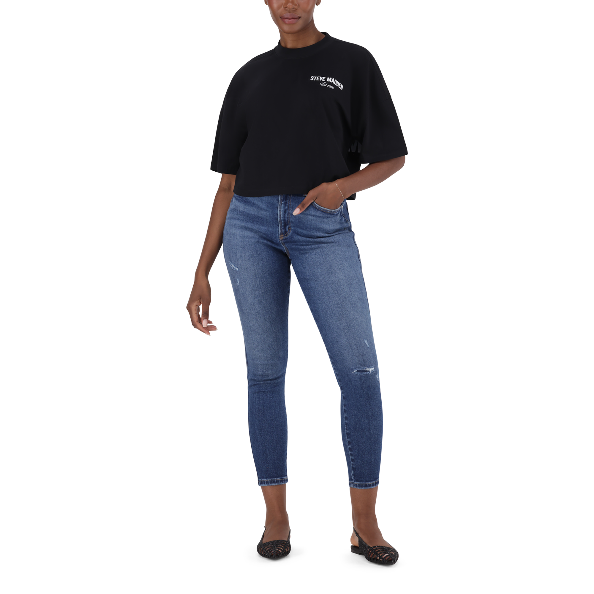 AMARA BLACK CROPPED BOXY T-SHIRT