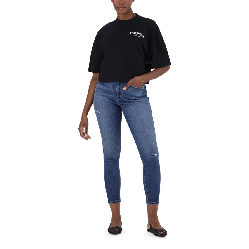 AMARA BLACK CROPPED BOXY T-SHIRT