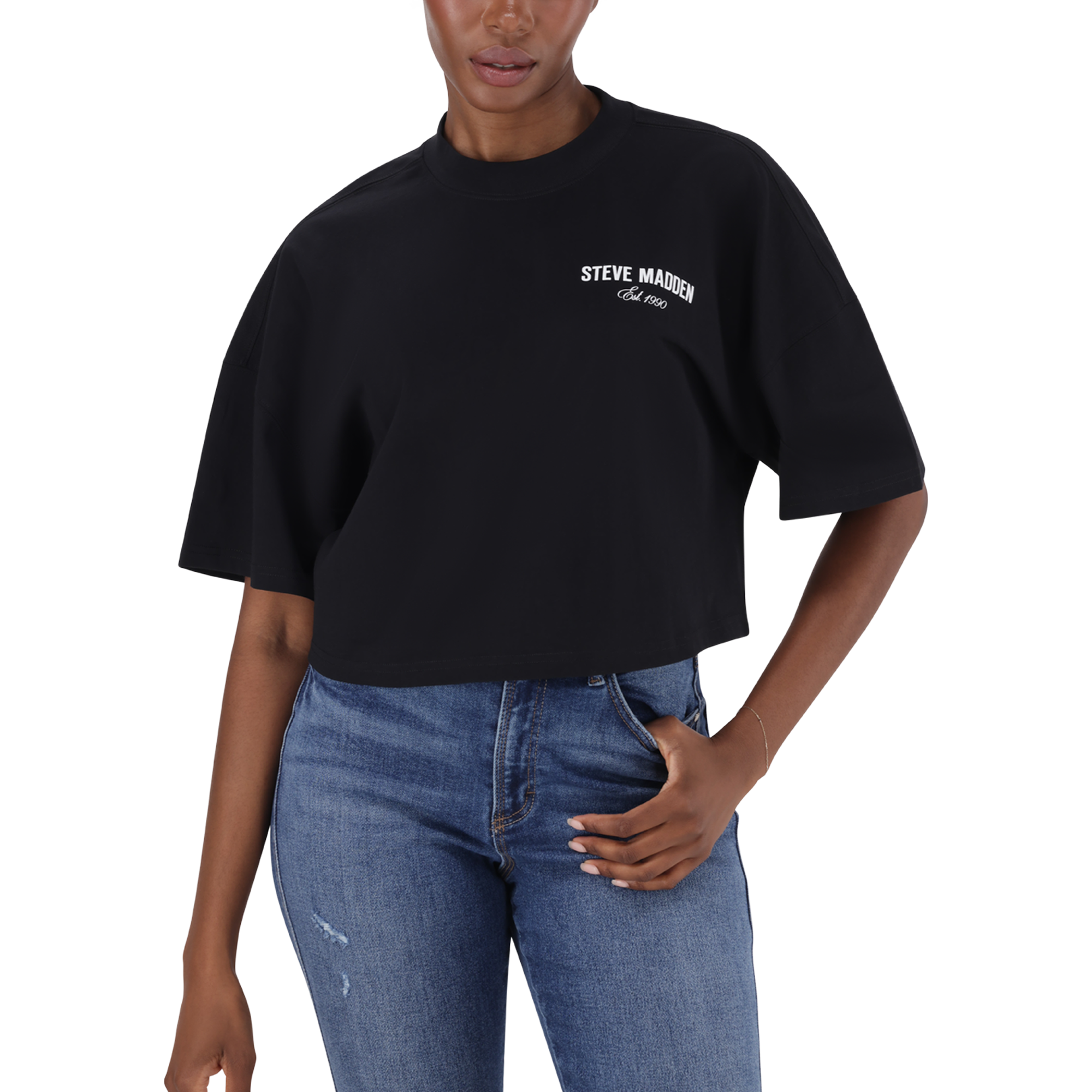 AMARA BLACK CROPPED BOXY T-SHIRT