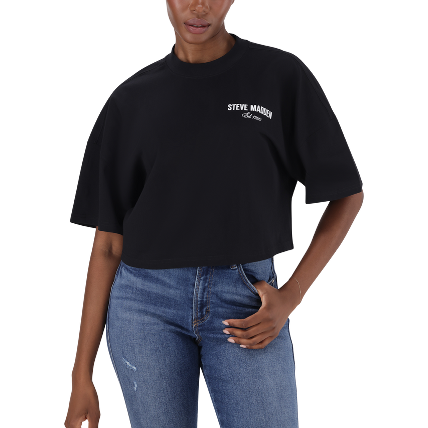 AMARA BLACK CROPPED BOXY T-SHIRT
