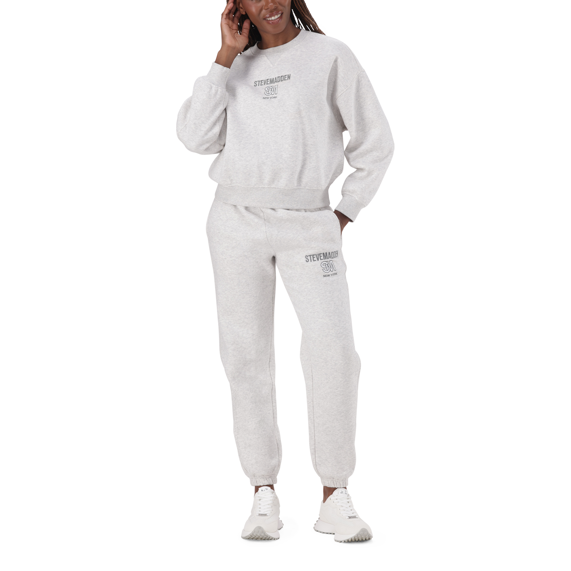CLARA GREY MELANGE OVERSIZED CREW NECK SWEAT - view 4