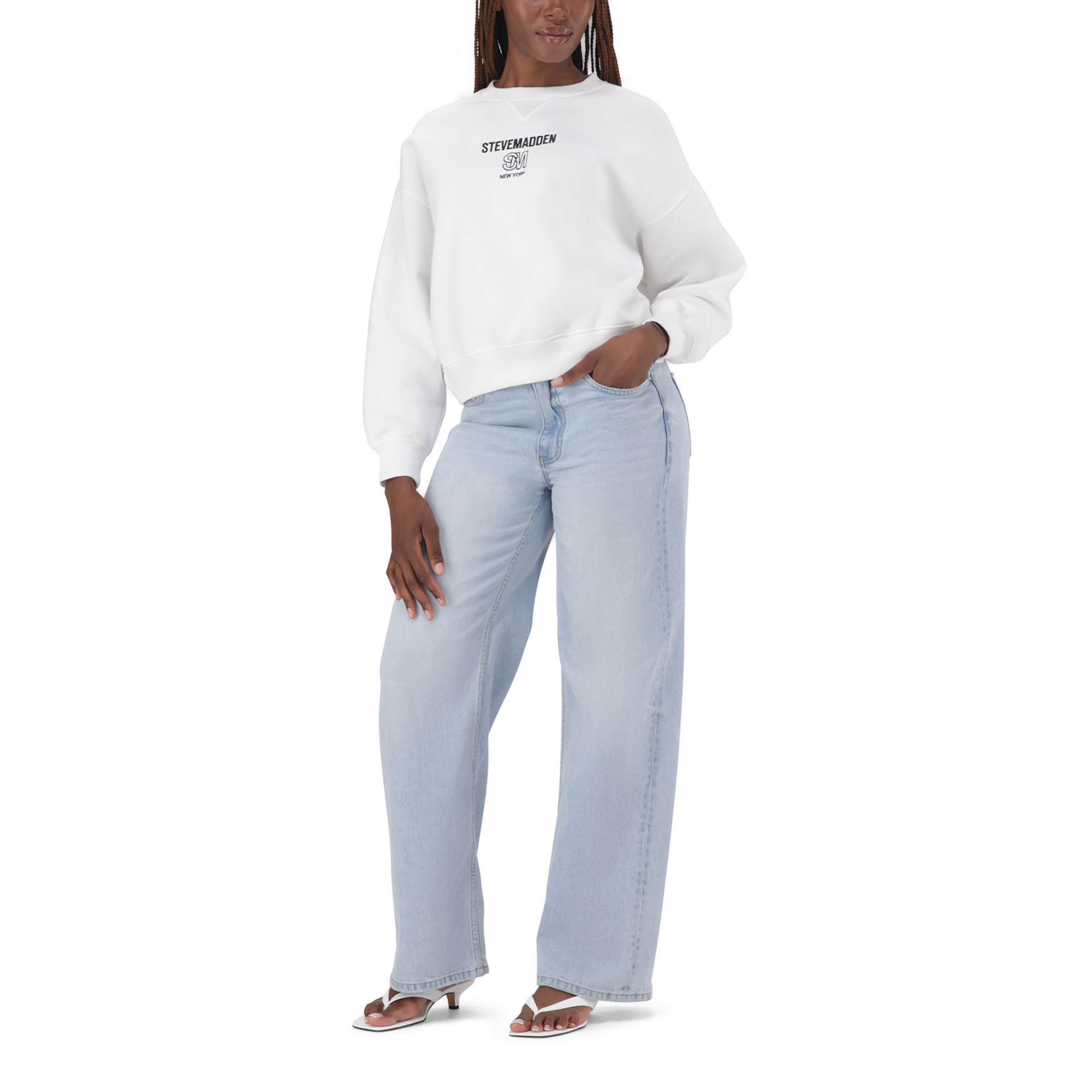 CLARA WHITE OVERSIZED CREW NECK SWEAT - view 3