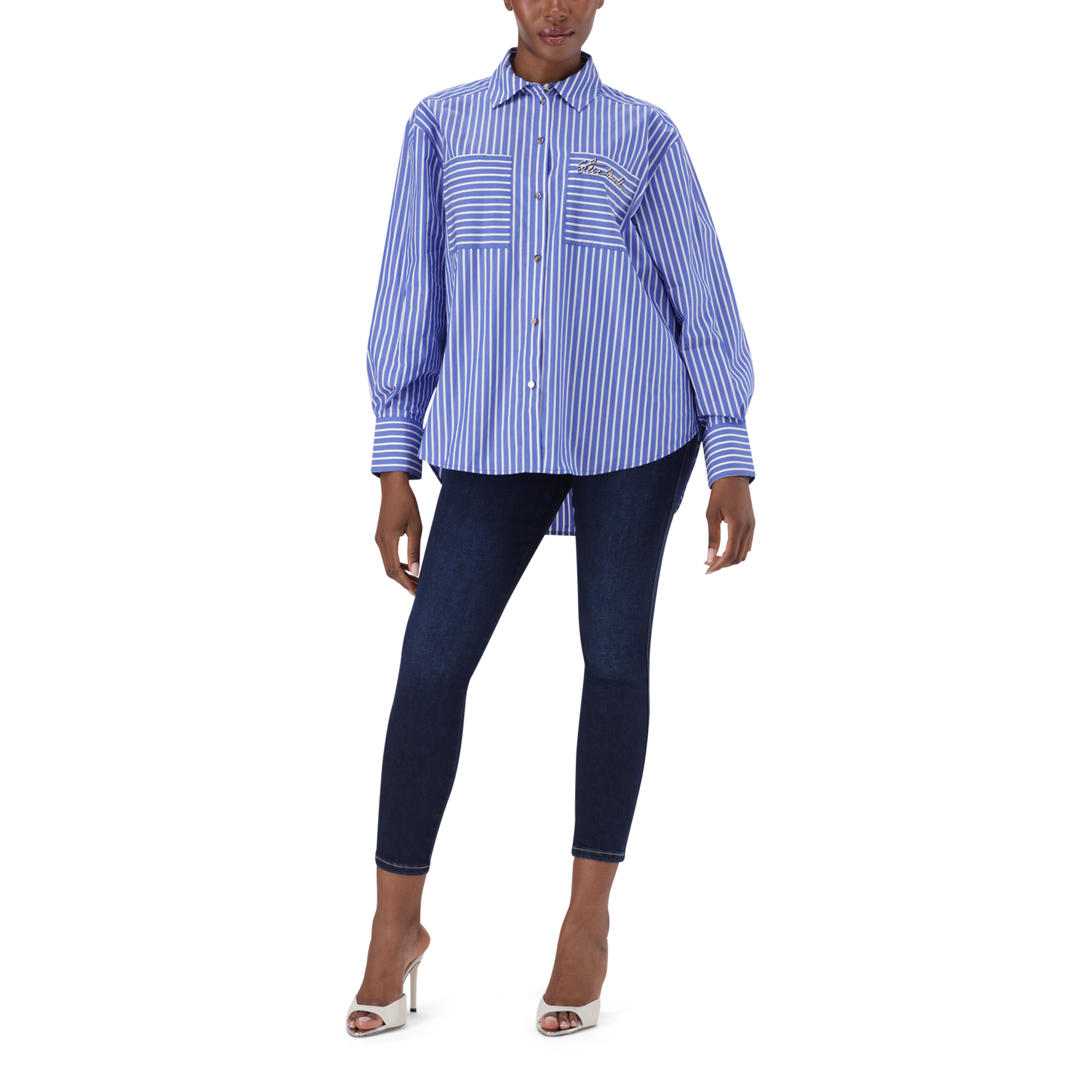 LYLA DARK BLUE OVERSIZED STRIPED SHIRT - view 6