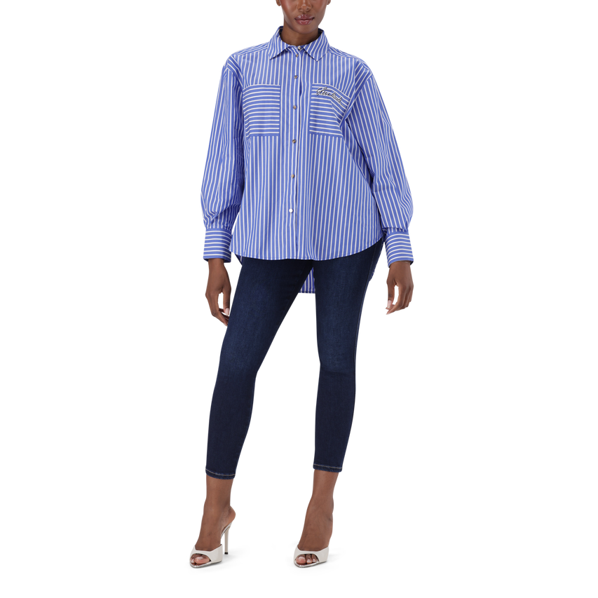 LYLA DARK BLUE OVERSIZED STRIPED SHIRT - view 6