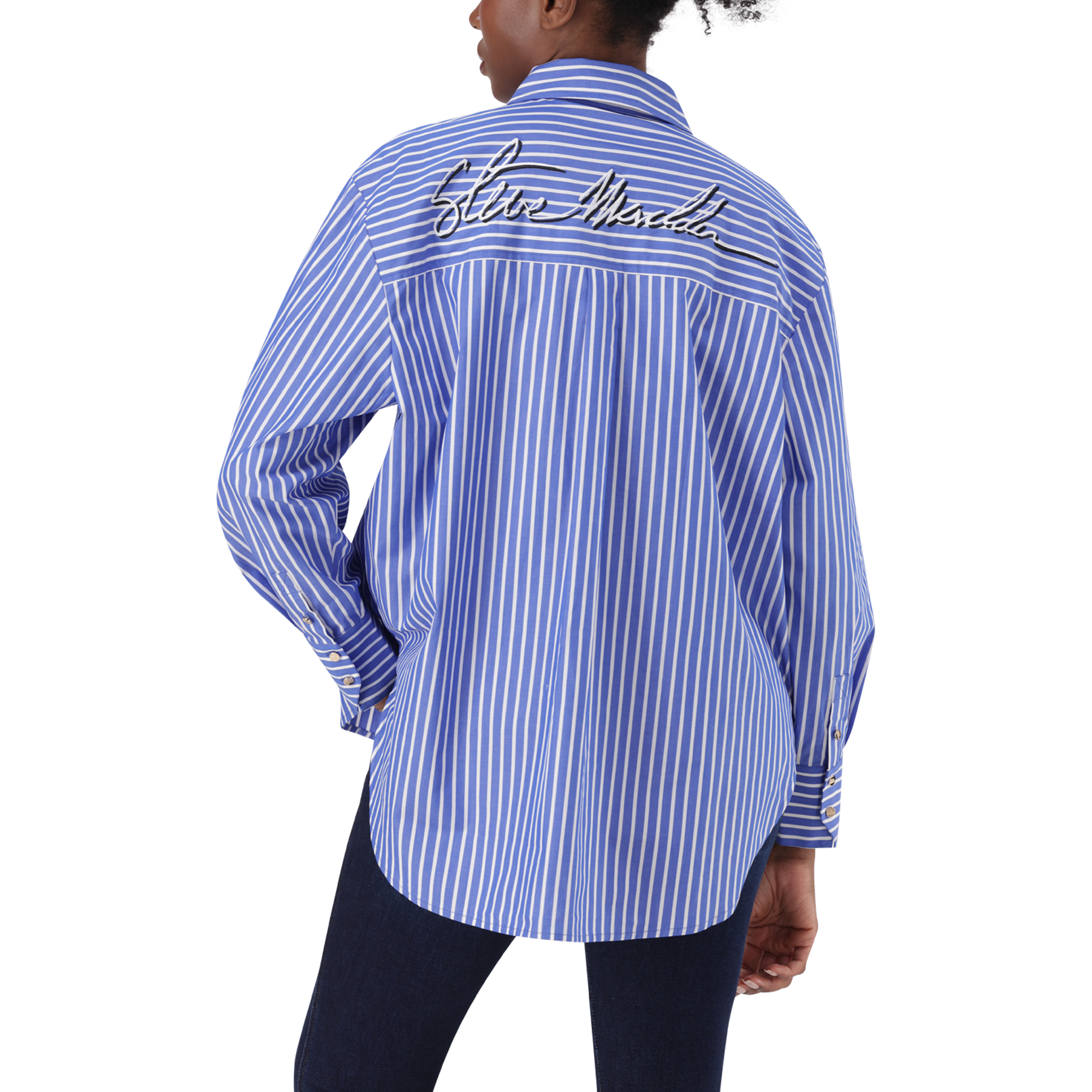 LYLA DARK BLUE OVERSIZED STRIPED SHIRT - view 8