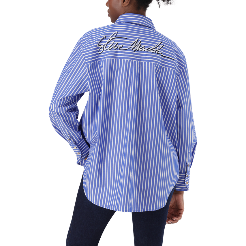 LYLA DARK BLUE OVERSIZED STRIPED SHIRT - view 8
