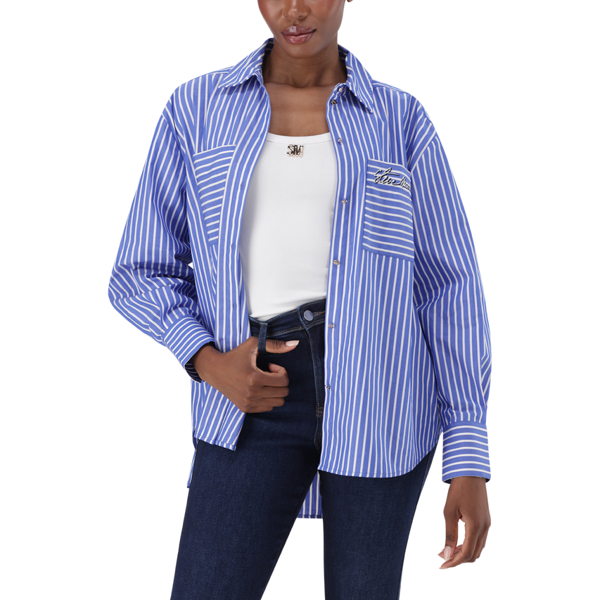 LYLA DARK BLUE OVERSIZED STRIPED SHIRT - view 5