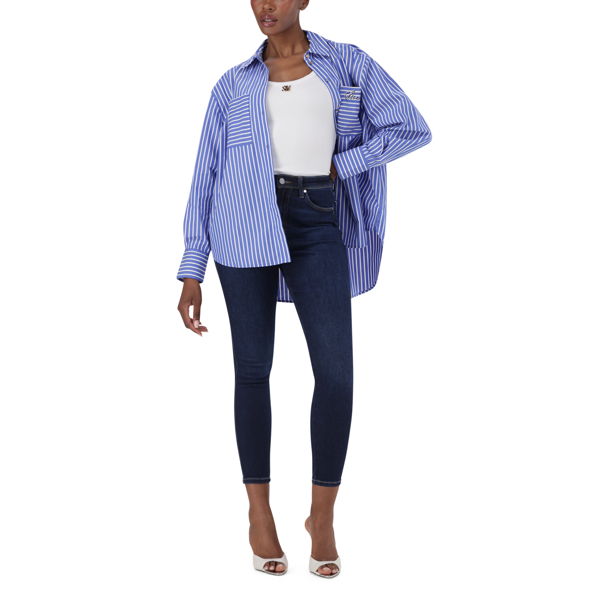 LYLA DARK BLUE OVERSIZED STRIPED SHIRT - view 7