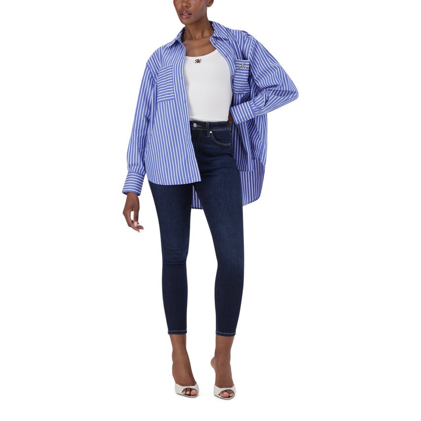 LYLA DARK BLUE OVERSIZED STRIPED SHIRT - view 7