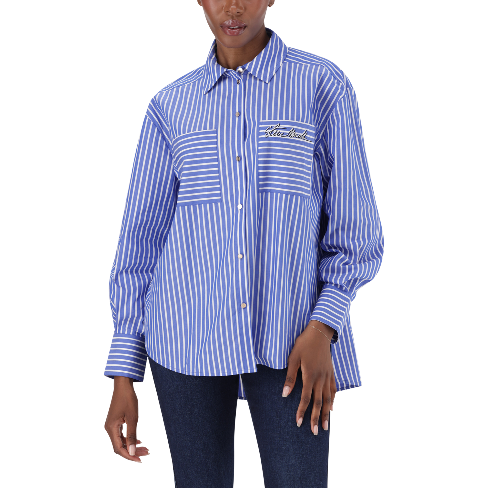 LYLA DARK BLUE OVERSIZED STRIPED SHIRT - view 3