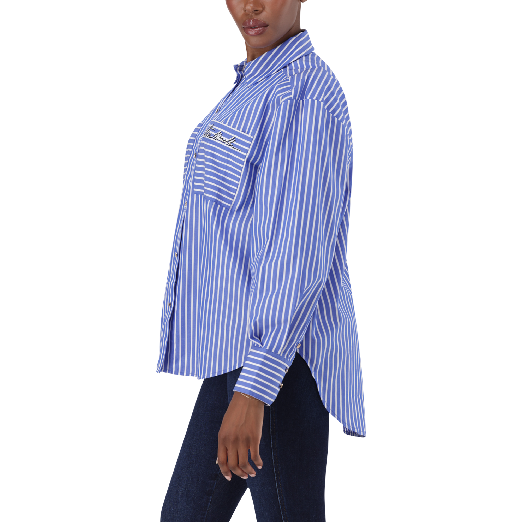 LYLA DARK BLUE OVERSIZED STRIPED SHIRT - view 4
