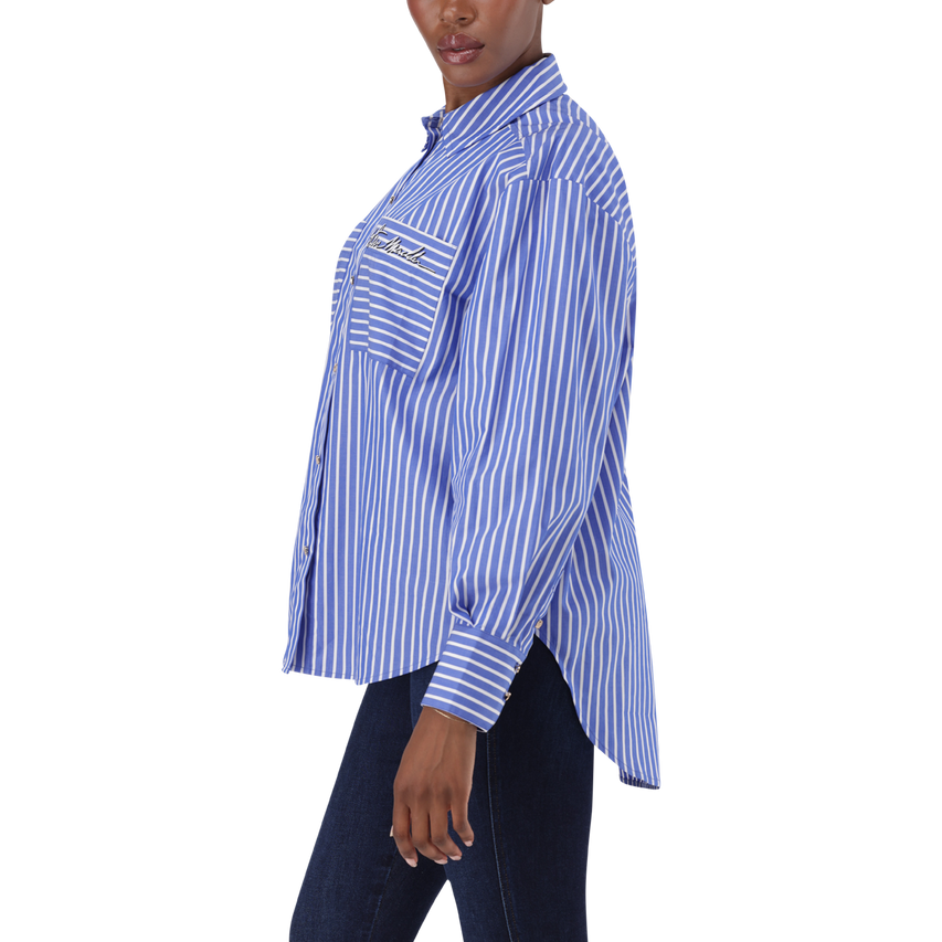 LYLA DARK BLUE OVERSIZED STRIPED SHIRT - view 4