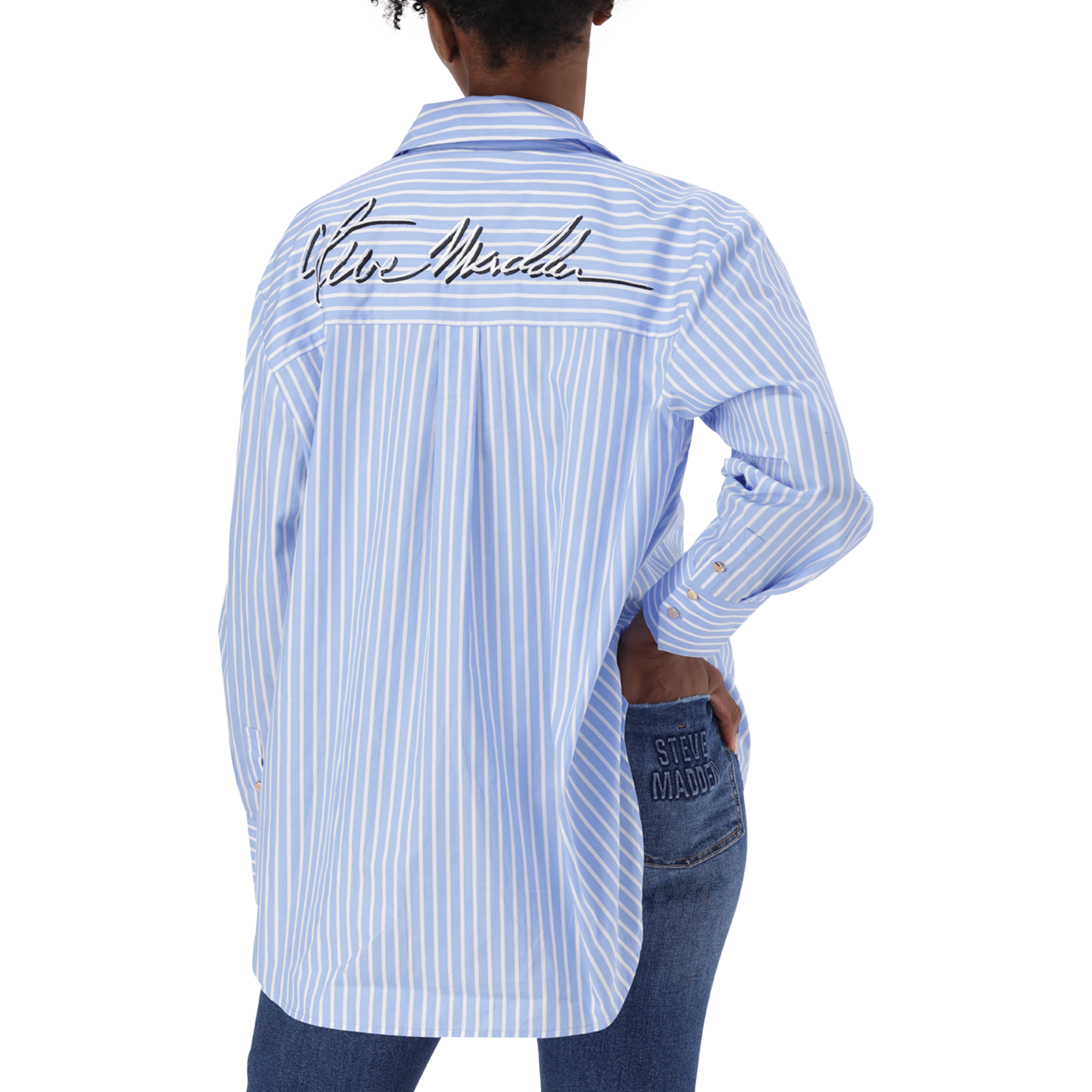 LYLA LIGHT BLUE OVERSIZED STRIPED SHIRT - view 8