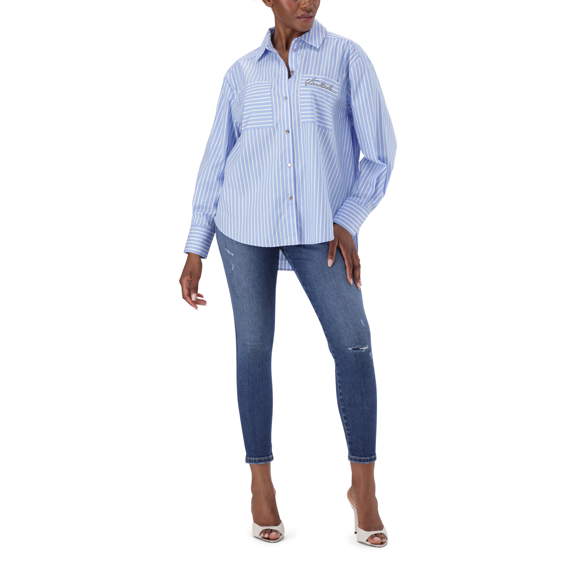 LYLA LIGHT BLUE OVERSIZED STRIPED SHIRT - view 6