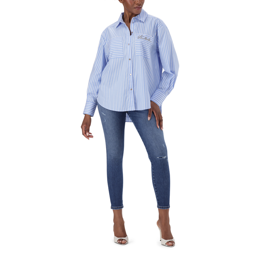 LYLA LIGHT BLUE OVERSIZED STRIPED SHIRT - view 6