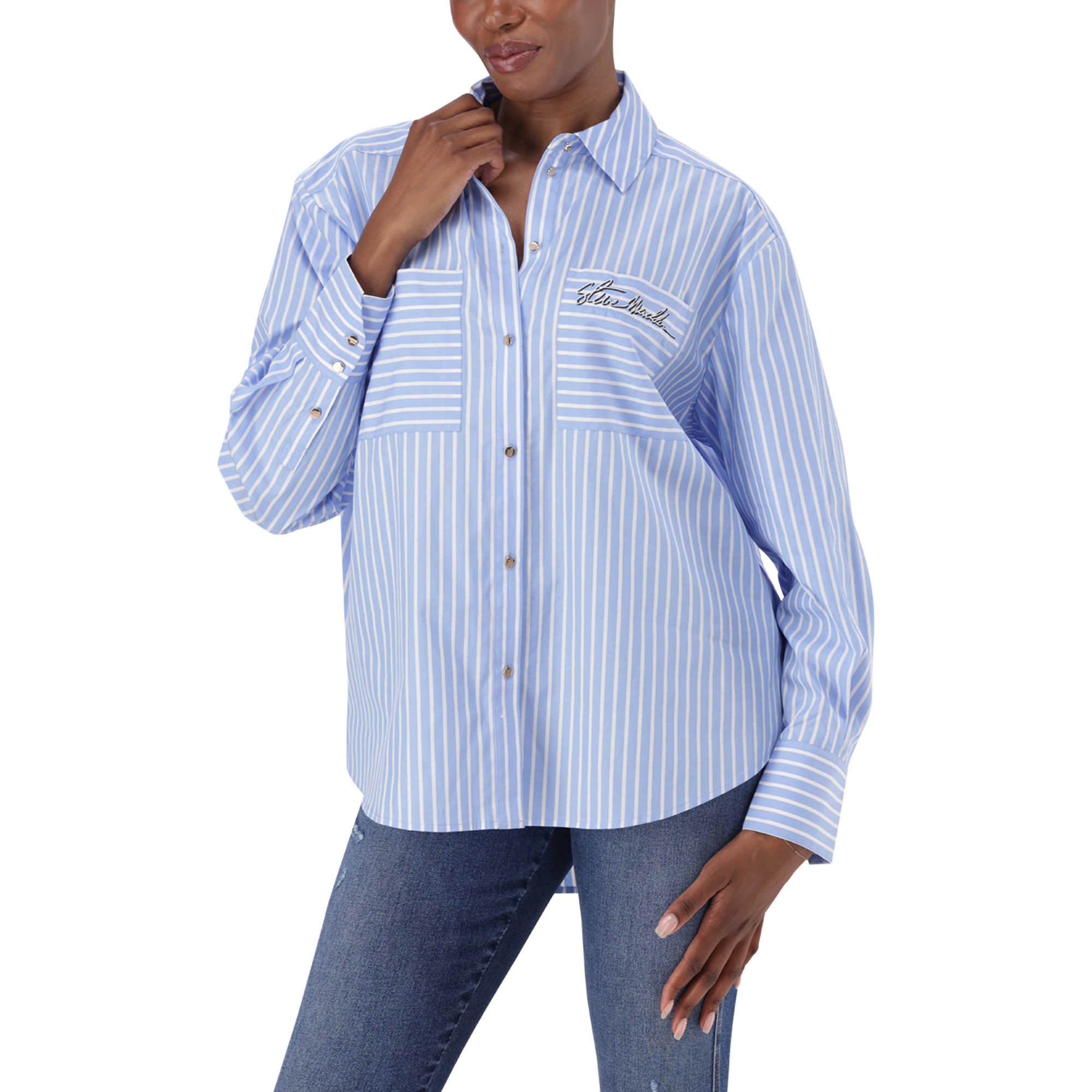 LYLA LIGHT BLUE OVERSIZED STRIPED SHIRT - view 3