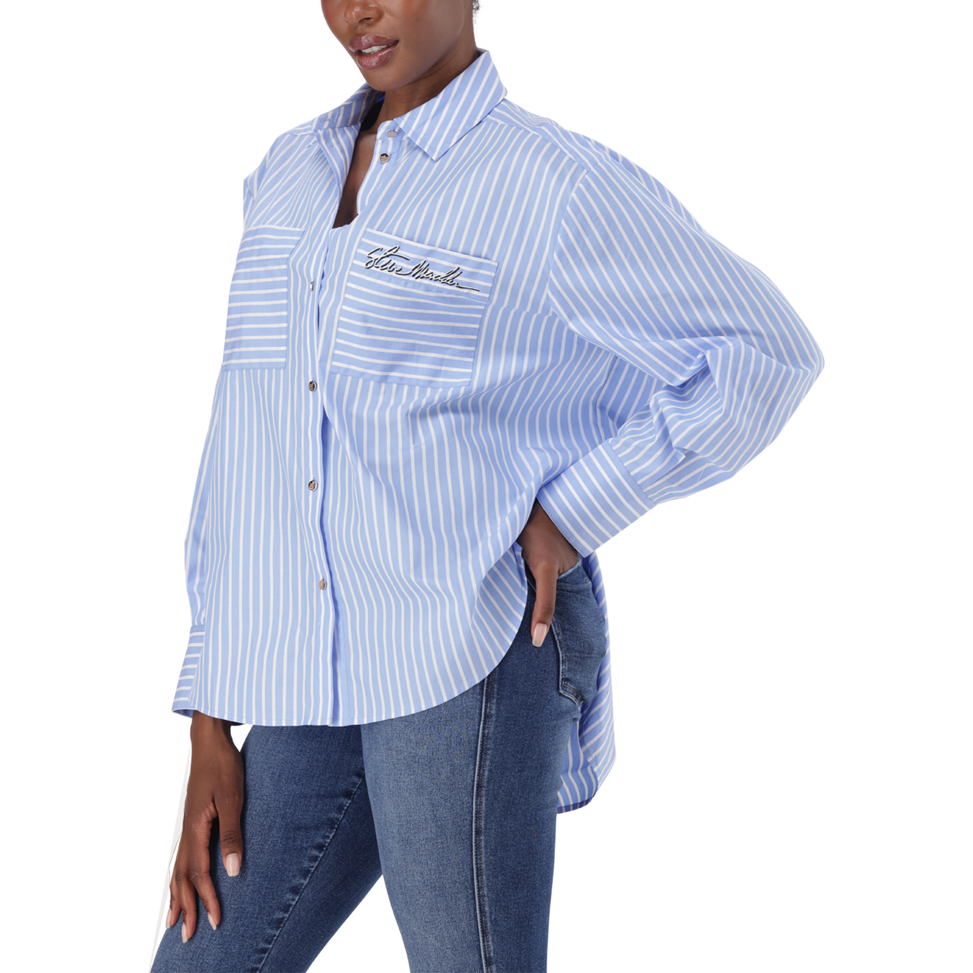 LYLA LIGHT BLUE OVERSIZED STRIPED SHIRT - view 4