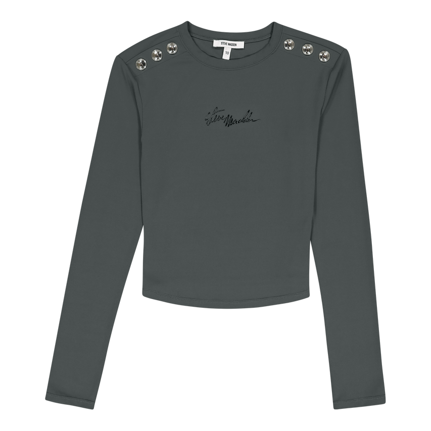 RILEY DARK SAGE LONG SLEEVE TOP WITH POPPERS