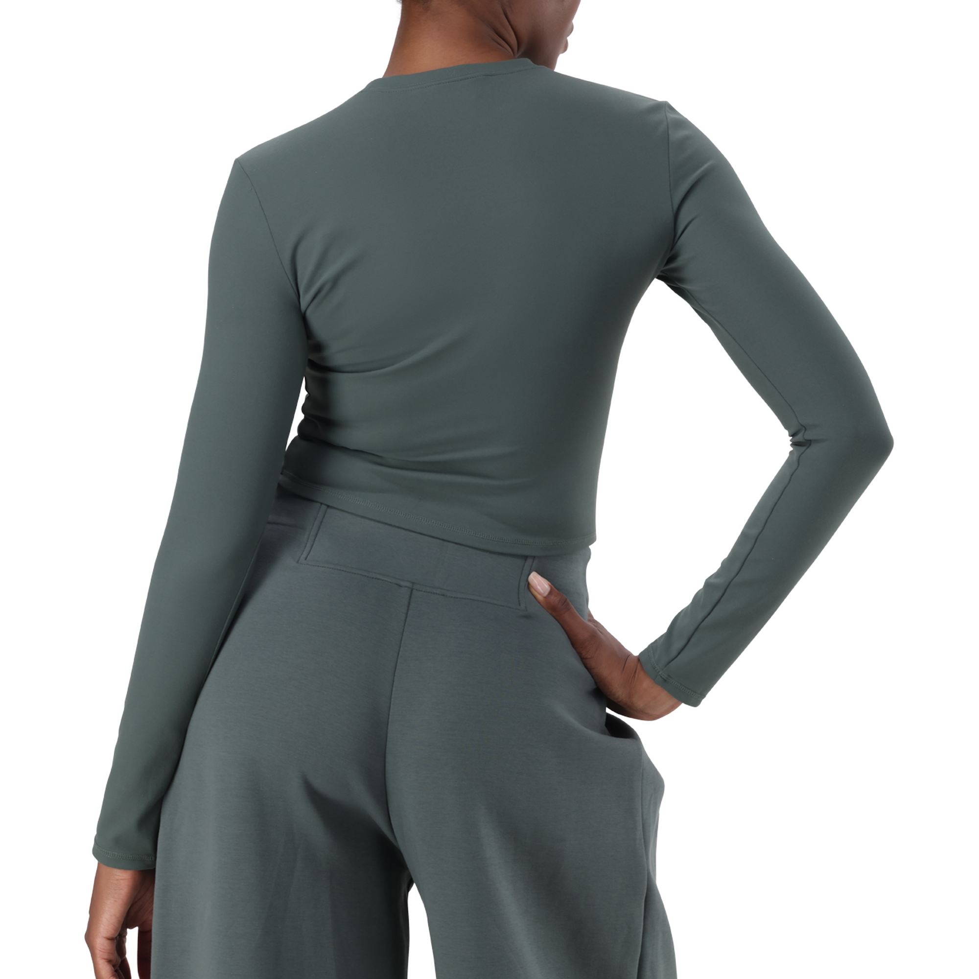 RILEY DARK SAGE LONG SLEEVE TOP WITH POPPERS - view 6